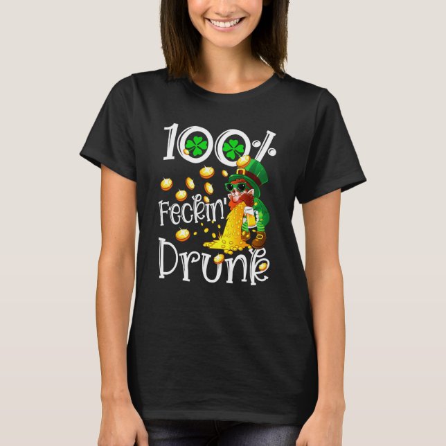 Irish 100 Feckin Drunk Leprechaun Puking Drink Pat T Shirt (Framsida)