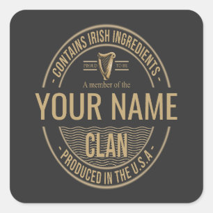 Irish American Anpassningsbar Family Klan Namn Fyrkantigt Klistermärke