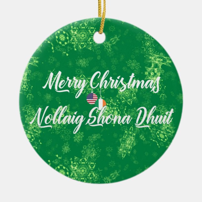 Irish American Bilingual Dekoration, Gaelic Julgransprydnad Keramik (Framsidan)