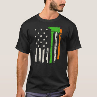 Irish American Firefighter Flagga and Ax  T Shirt