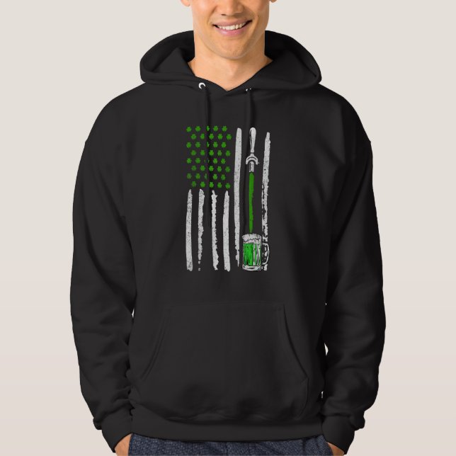 Irish American Flag Draft Beer Shamrock St Patrick Hoodie (Framsida)