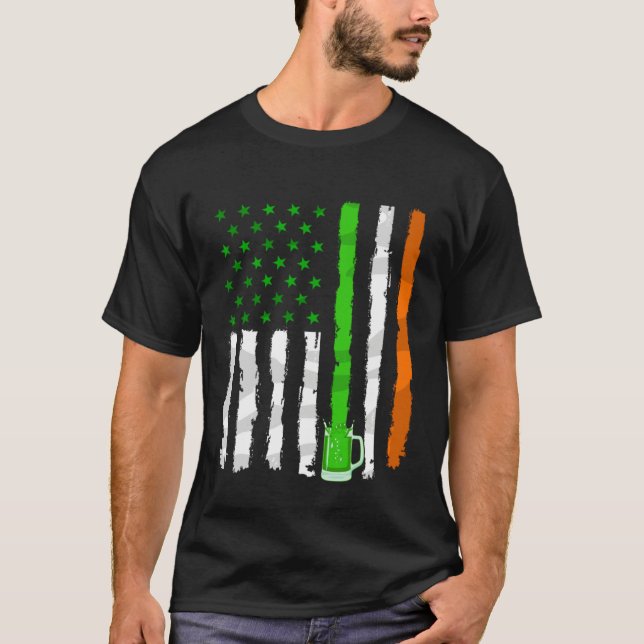 Irish American Flag Ireland Flag Ireland Shamrock  T Shirt (Framsida)