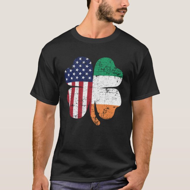 Irish American Flag Ireland Shamrock St Patrick s  T Shirt (Framsida)