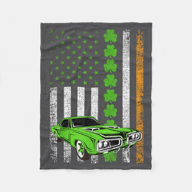 Irish American Flag Lucky Car Racing St. Patrick's Fleecefilt (Framsidan)