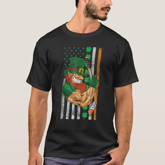 Irish American Flag Lucky Hockey St Patrick's Day T Shirt (Framsida)