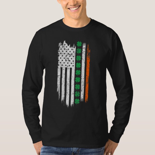 Irish American flag Patrick's day Ireland Shamrock T Shirt (Framsida)