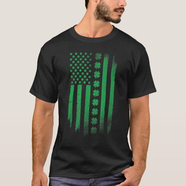 Irish American flag Patrick's day Patriotic Shamro T Shirt (Framsida)