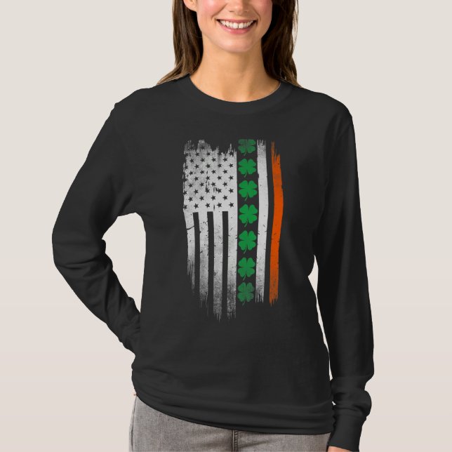 Irish American flag Shamrock Stripes Cool Ireland  T Shirt (Framsida)