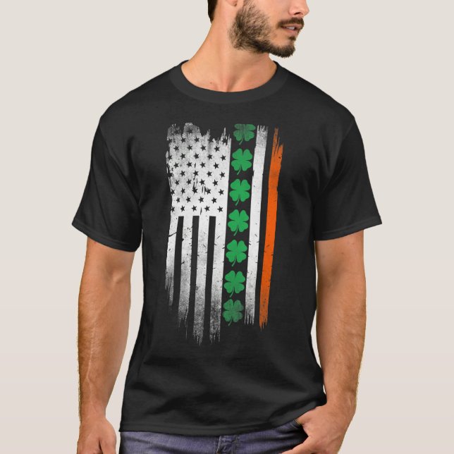 Irish American flag Shamrock Stripes Cool Ireland  T Shirt (Framsida)