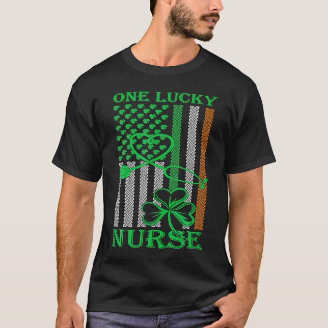 Irish American Flag St Patrick's Day One Lucky Nur T Shirt (Framsida)