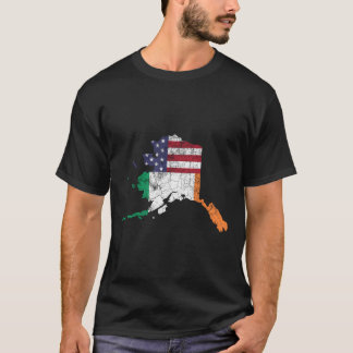 Irish American Flagga Alaska St patrick's day Vint T Shirt