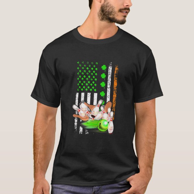 Irish American Flagga Bowling Ball St. Patrick's D T Shirt (Framsida)