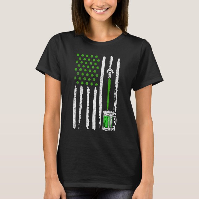 Irish American Flagga Draft Beer Shamrock St Patri T Shirt (Framsida)