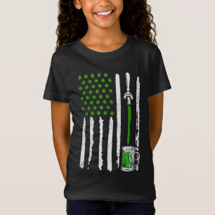 Irish American Flagga Draft Beer Shamrock St Patri T Shirt