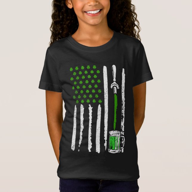 Irish American Flagga Draft Beer Shamrock St Patri T Shirt (Framsida)
