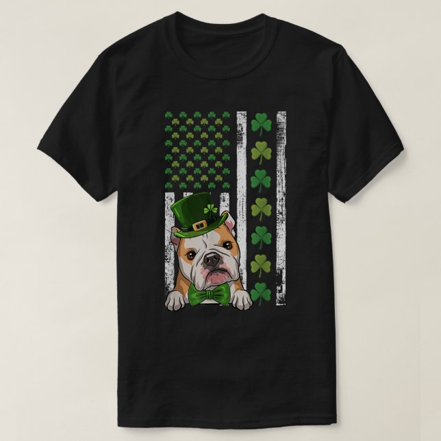 Irish American Flagga Fransk Bulldog ST PATR T Shirt (Design framsida)