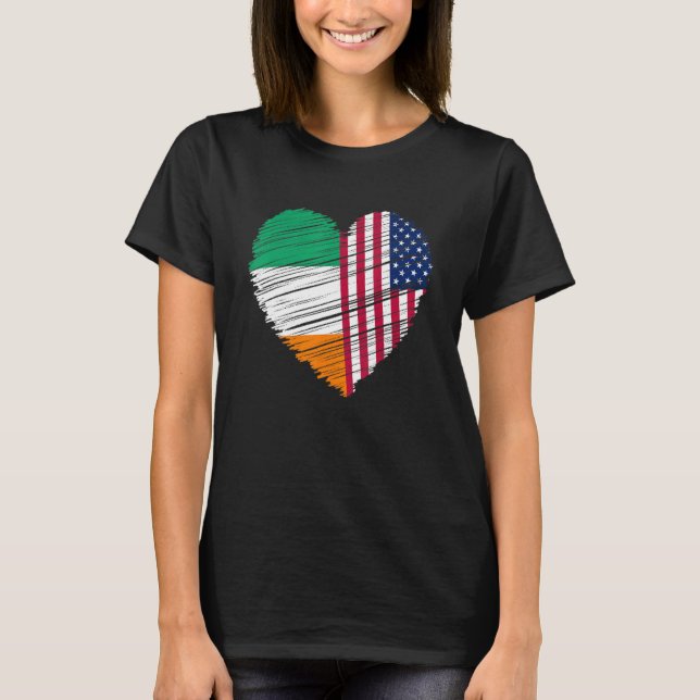 Irish American Flagga Heart Dual Citizen Pride T Shirt (Framsida)