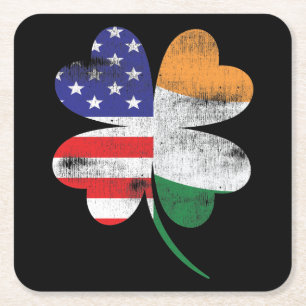 IRISH AMERICAN FLAGGA Ireland Shamrock St Patricks Underlägg Papper Kvadrat