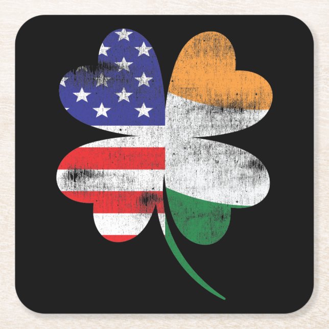 IRISH AMERICAN FLAGGA Ireland Shamrock Underlägg Papper Kvadrat (Framsidan)
