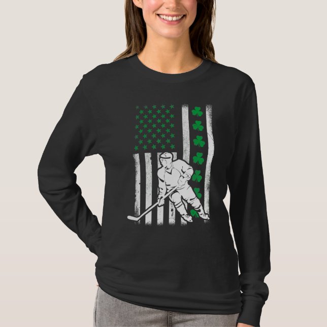 Irish American Flagga Lucky Hockey St. Patrick's D T Shirt (Framsida)