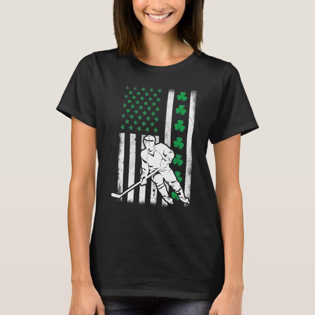 Irish American Flagga Lucky Hockey St. Patrick's D T Shirt (Framsida)