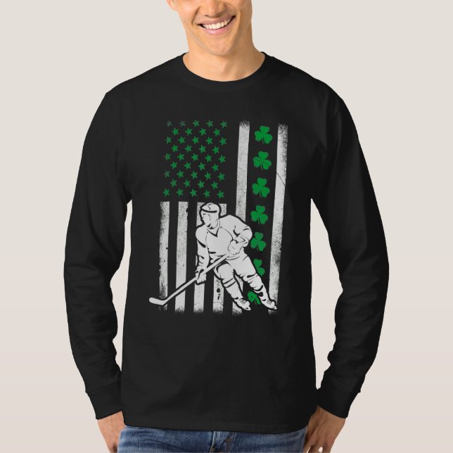 Irish American Flagga Lucky Hockey St. Patrick's D T Shirt (Framsida)