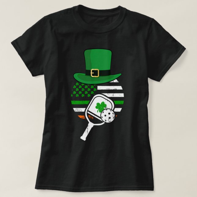 Irish American Flagga Pickleball Shamrock Vintage  T Shirt (Design framsida)