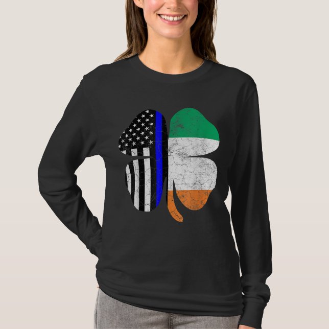 Irish American Flagga Police Officer St. Patrick's T Shirt (Framsida)