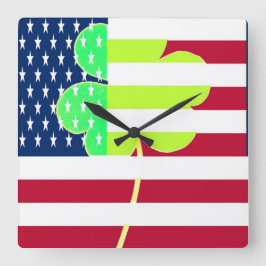 Irish American Flagga Shamrock Klöver St Patrick Fyrkantig Klocka