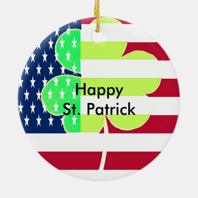Irish American Flagga Shamrock Klöver St. Patrick Julgransprydnad Keramik (Baksidan)