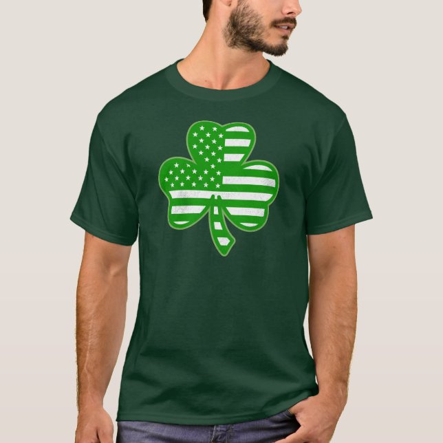 Irish American Flagga Shamrock St patricks day Grö T Shirt (Framsida)