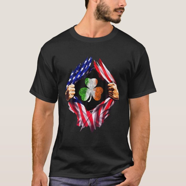Irish American Flagga Shamrock ST PATRICKS DAY T Shirt (Framsida)