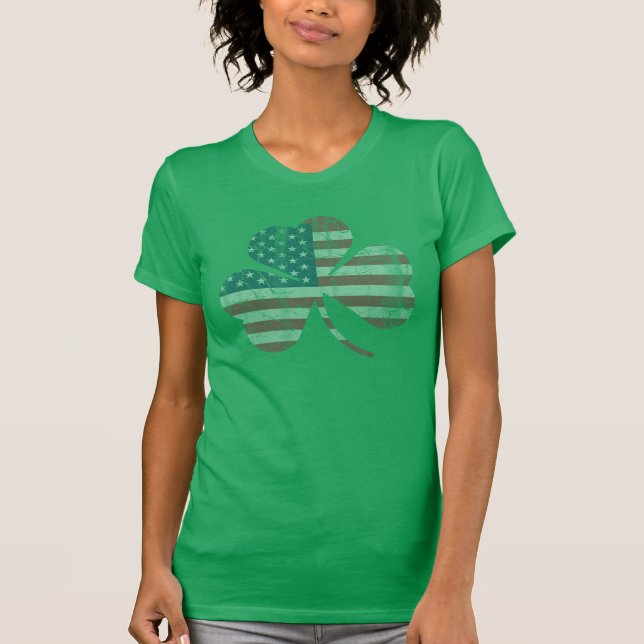 Irish American Flagga Shamrock St patricks day T Shirt (Framsida)