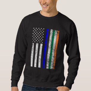 Irish American Flagga Thin Blue Line Police St. Pa Lång Ärmad Tröja