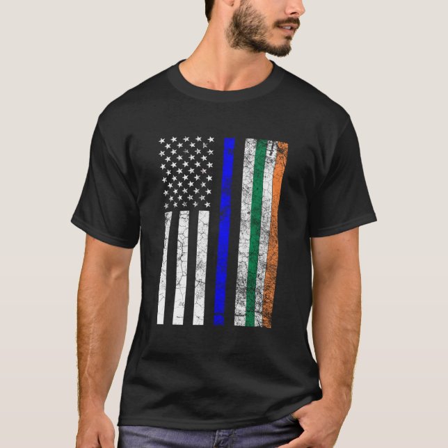 Irish American Flagga Thin Blue Line Police St. Pa T Shirt (Framsida)