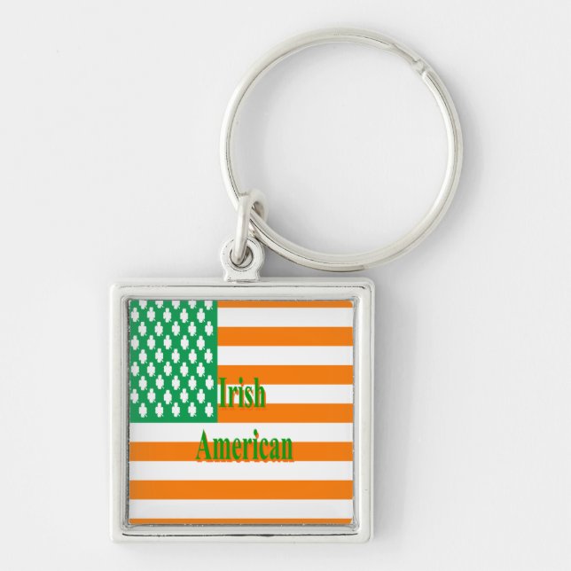 Irish American Fyrkantig Silverfärgad Nyckelring (Framsidan)
