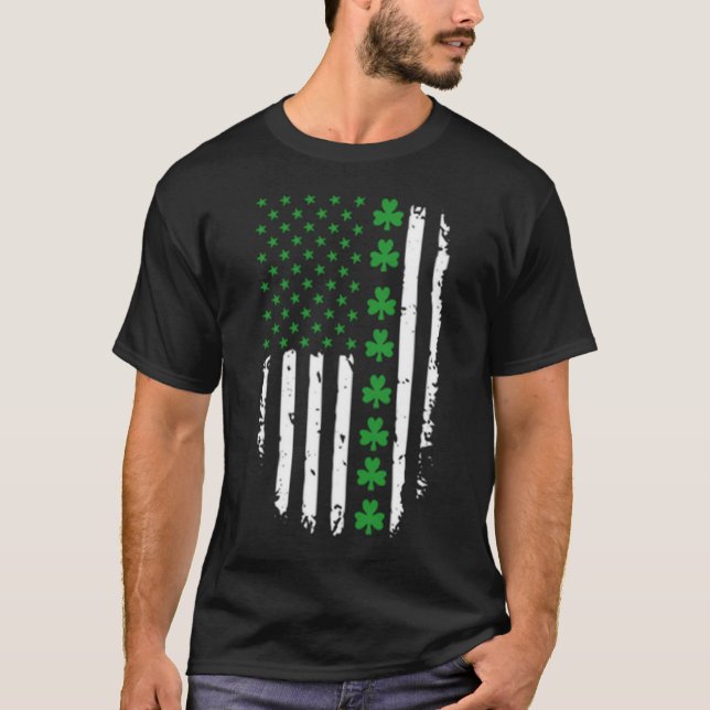 Irish American Grönt Klöver & Stars Flagga St Patr T Shirt (Framsida)