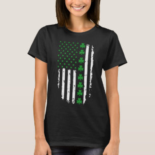 Irish American Grönt Klöver & Stars Flagga T Shirt