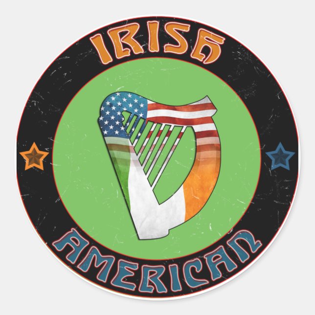 Irish American Harp Stickers Runt Klistermärke (Framsida)
