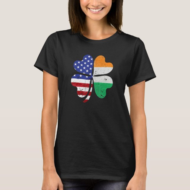 Irish American Ireland Flag ST PATRICKS DAY Lucky  T Shirt (Framsida)