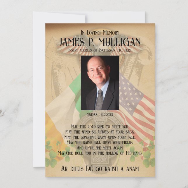 Irish American Memorial Photo Card Inbjudningar (Framsida)