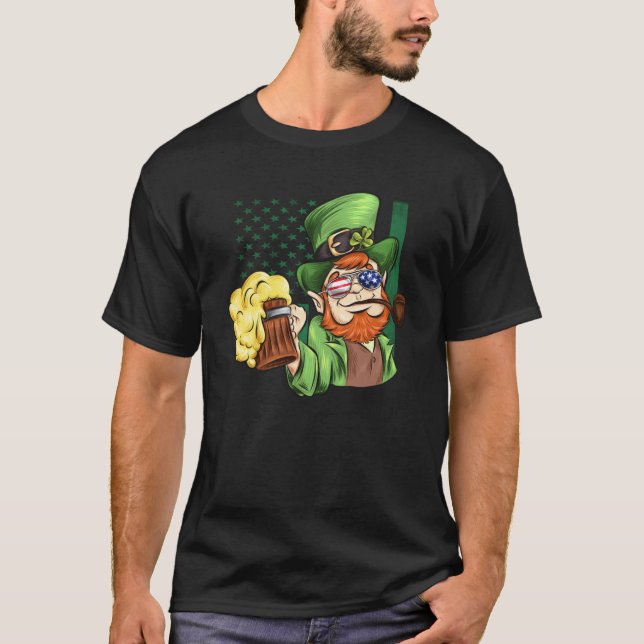 Irish American Patriotic Murica  leprechaun T Shirt (Framsida)