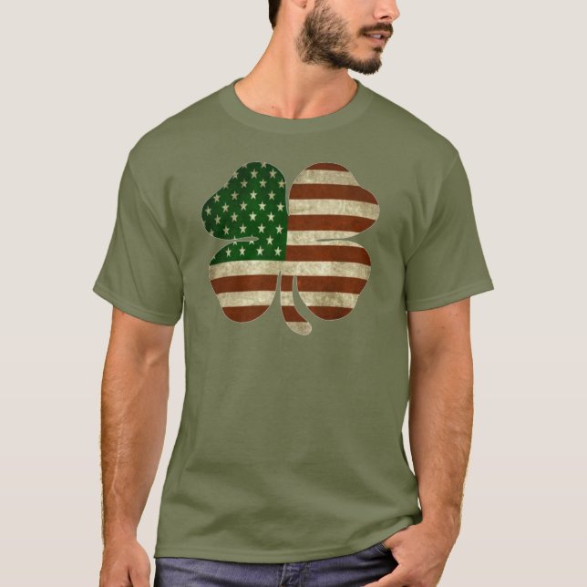 Irish American Shamrock Patriot Flagga Tee Shirt (Framsida)