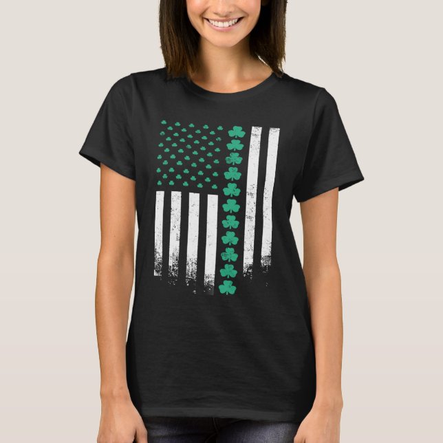 Irish American Shamrock U S American Flagga St Pat T Shirt (Framsida)