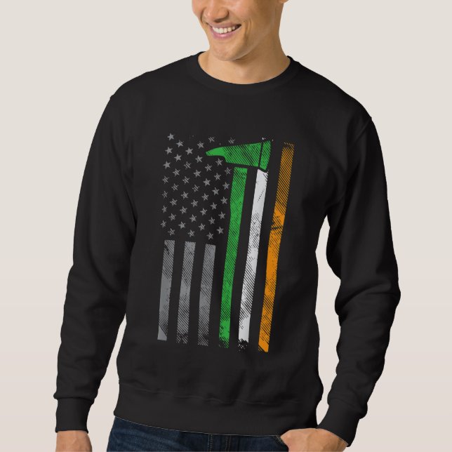 Irish American US Flagga Firefighter Ax Fire St Pa Lång Ärmad Tröja (Framsida)