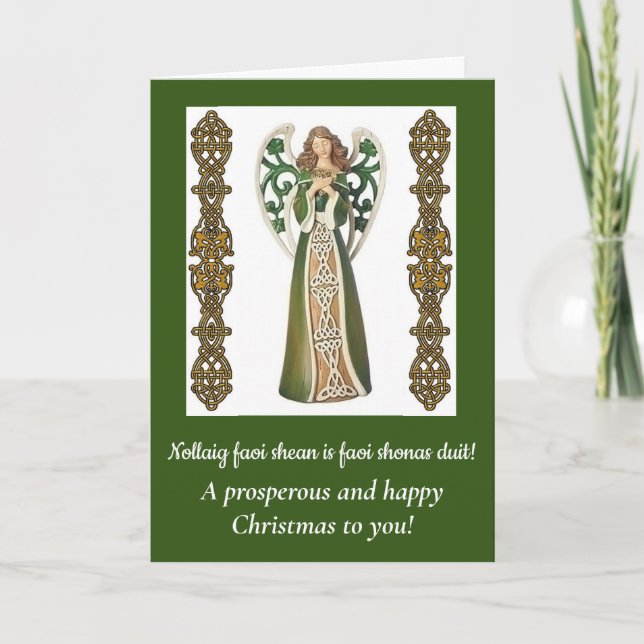Irish Angel &amp; Blating Folged Jul Card Helgkort (Framsida)