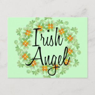 Irish Angel Shamrock Wand Vykort
