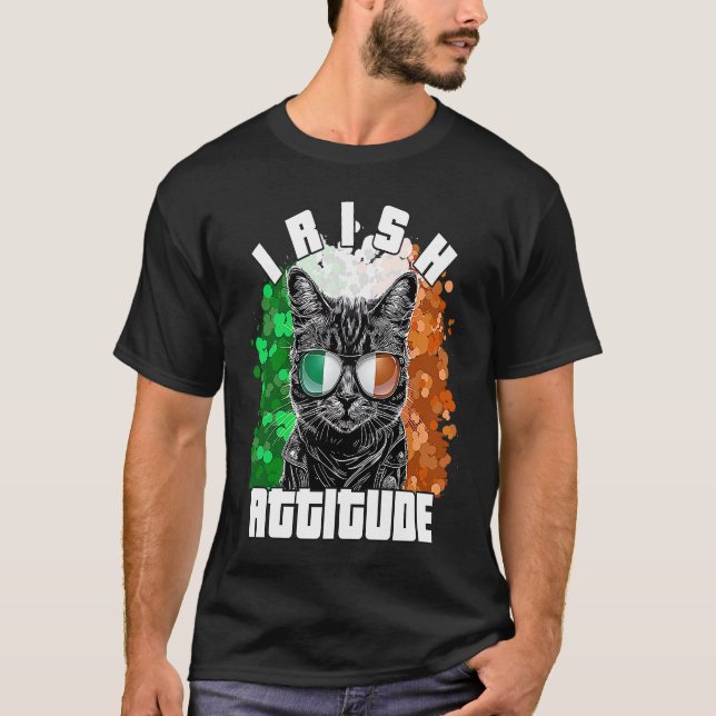 Irish Attitude  Cat Sunglasses Ireland Flag T Shirt (Framsida)