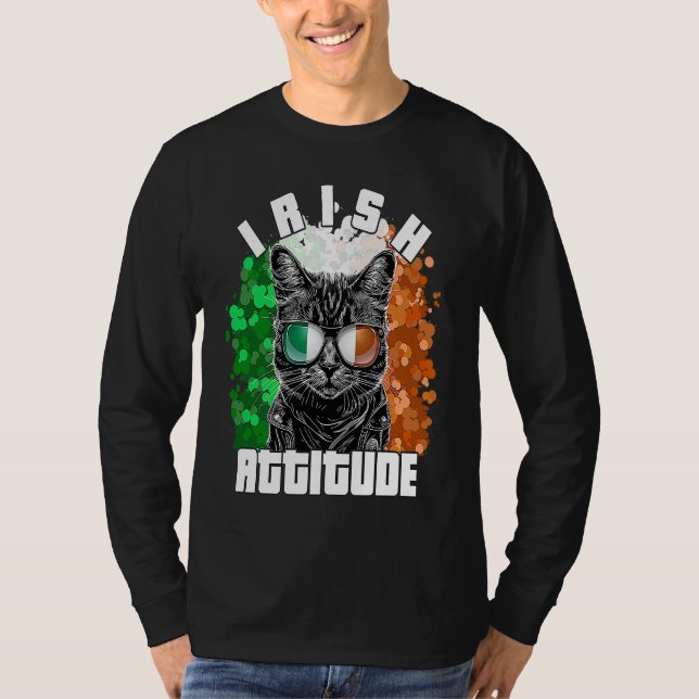 Irish Attitude  Cat Sunglasses Ireland Flag T Shirt (Framsida)