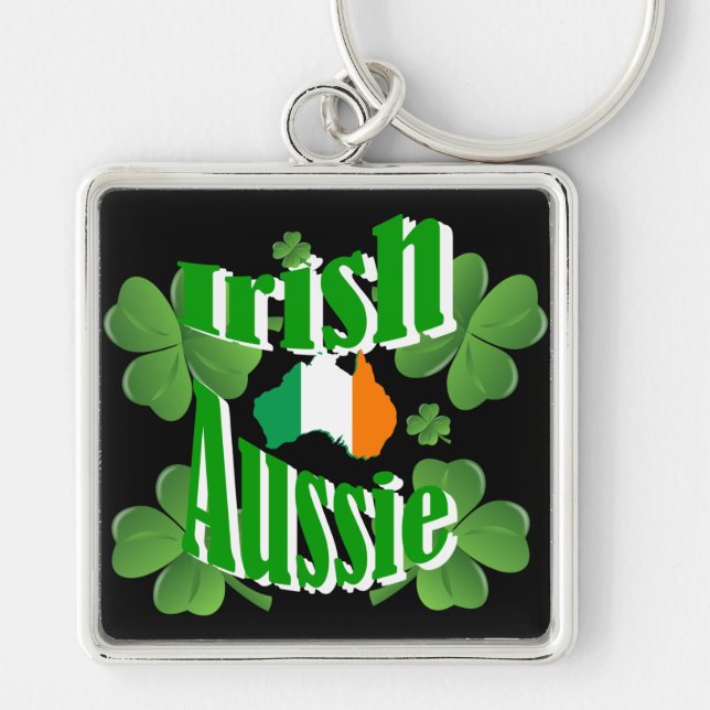 Irish aussie fyrkantig silverfärgad nyckelring (Framsidan)